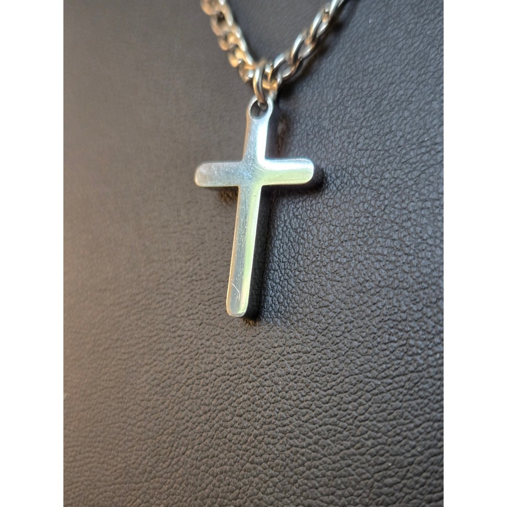 Silvertone Cross Necklace Vintage - Picture 4 of 5